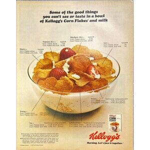 Kellogg's Corn Flakes "Some of the good things in a bowl." Vintage Print Ad 1971